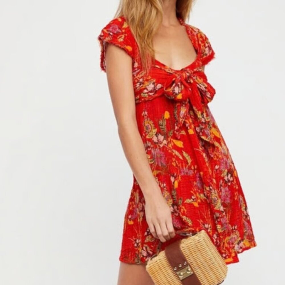 Free People Red Floral Wrap Dress